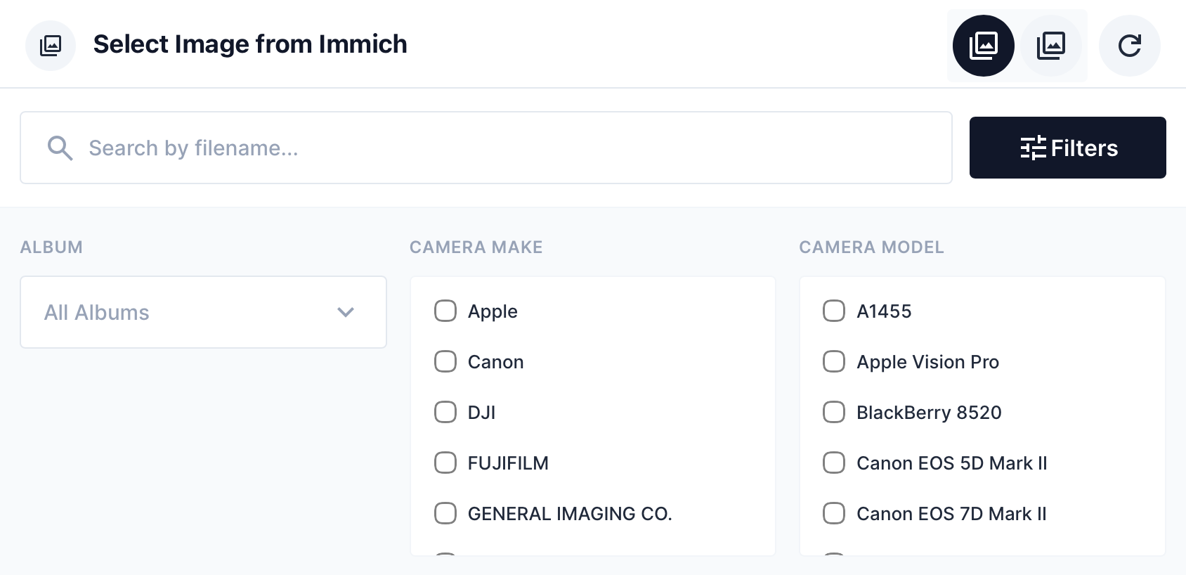 Search and filter interface