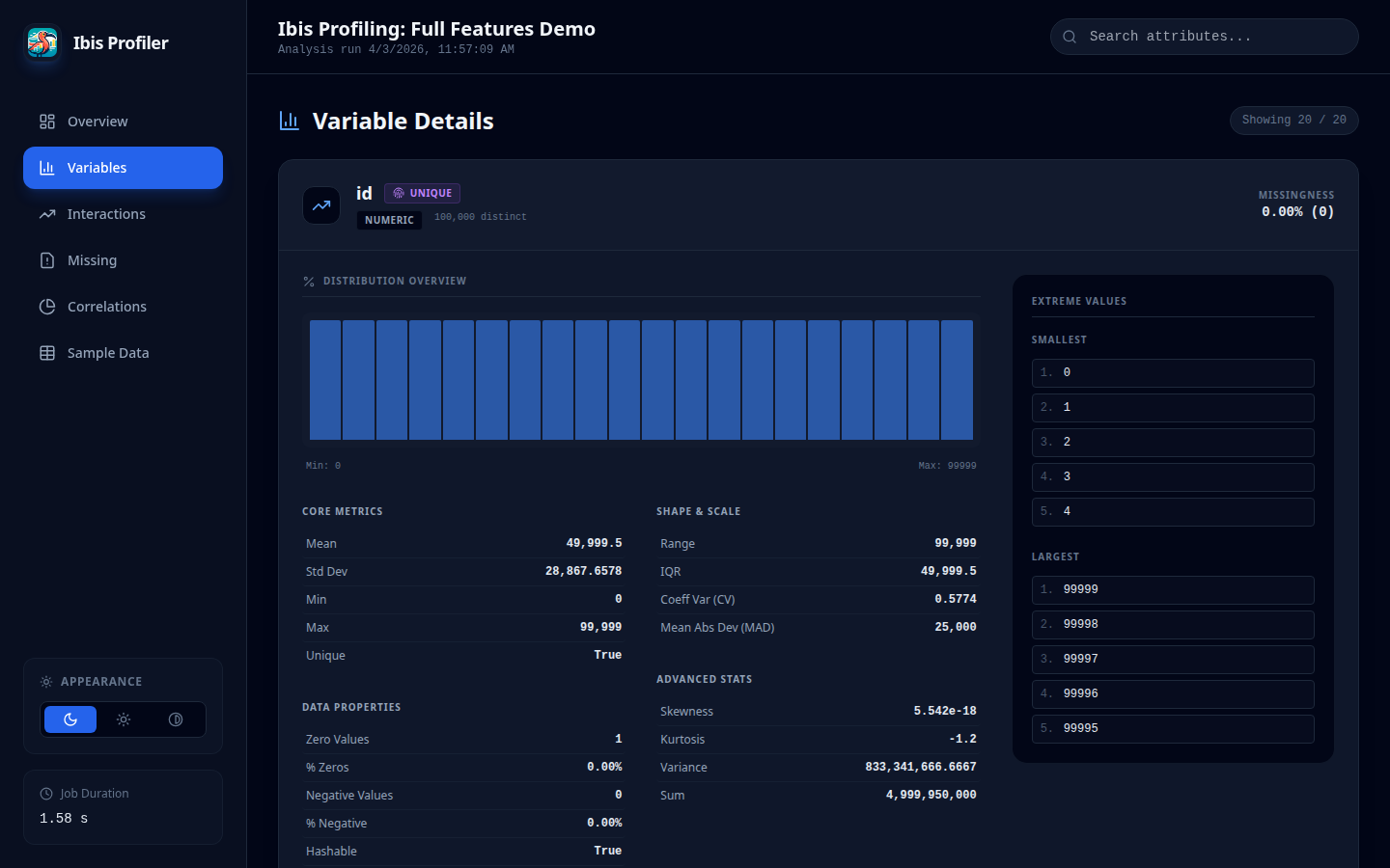 Variables Screenshot