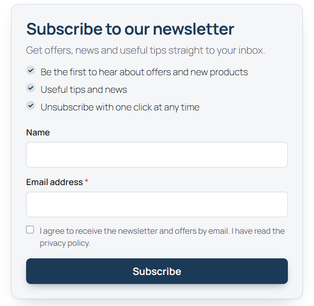 Signup form, card style