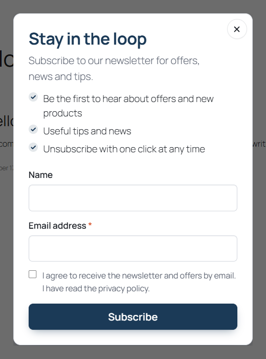 Signup popup