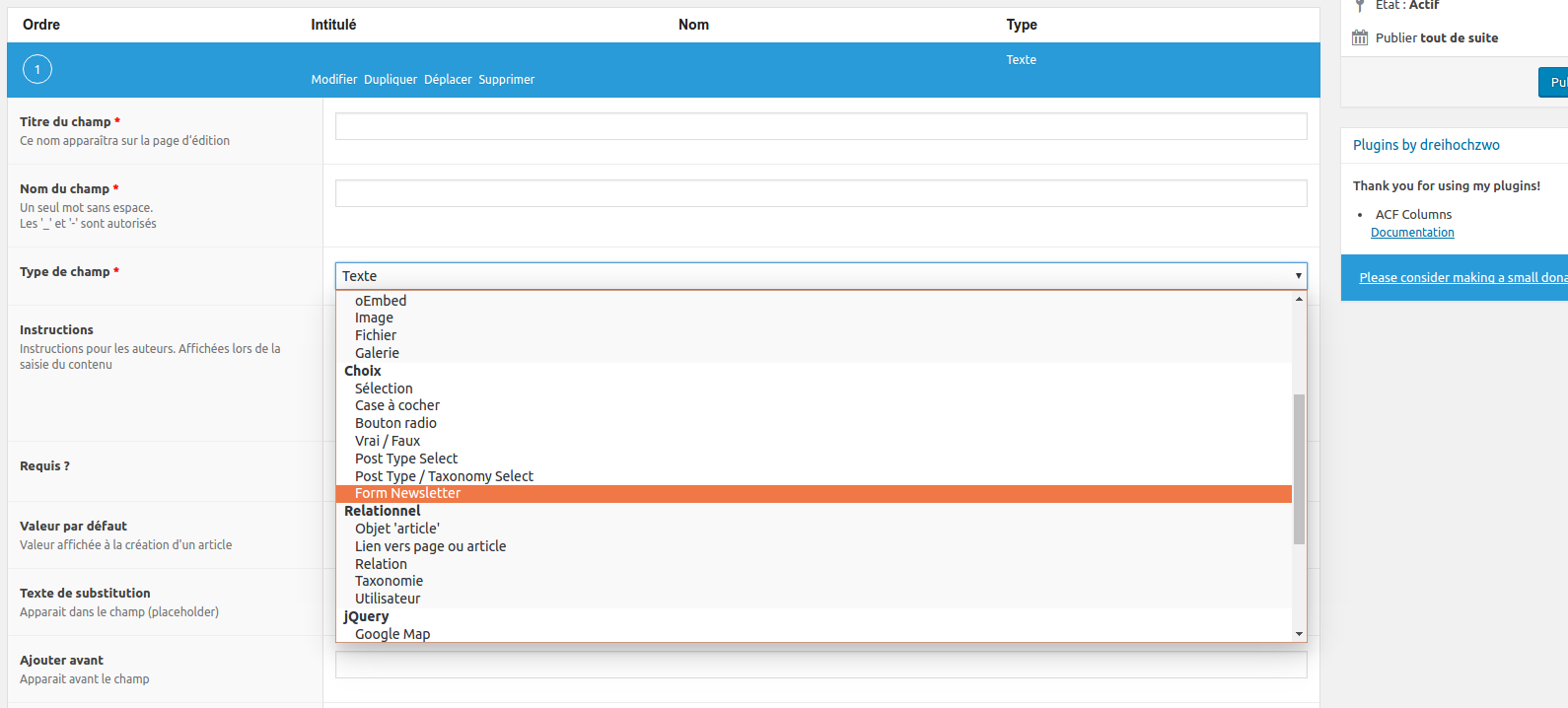 Field in admin