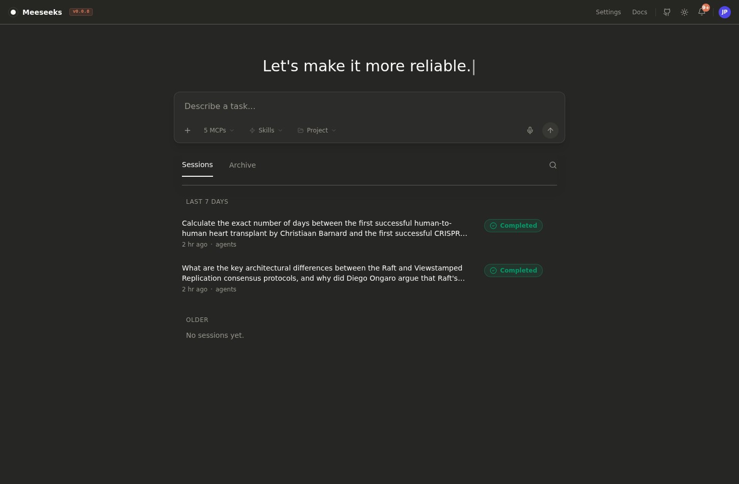 Meeseeks console landing page