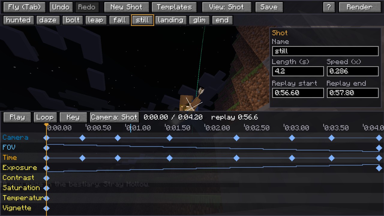 The camera editor with its timeline