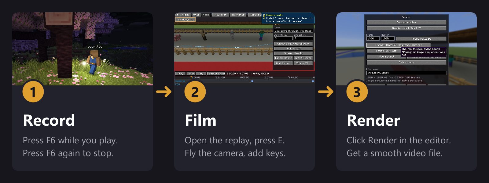 Record, film, render
