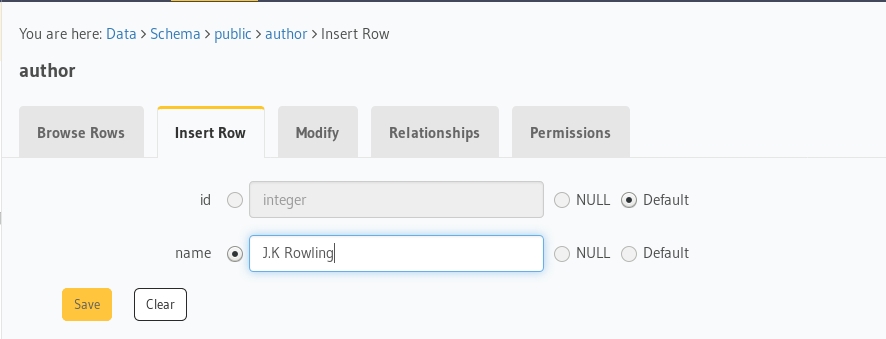 Insert data into author table