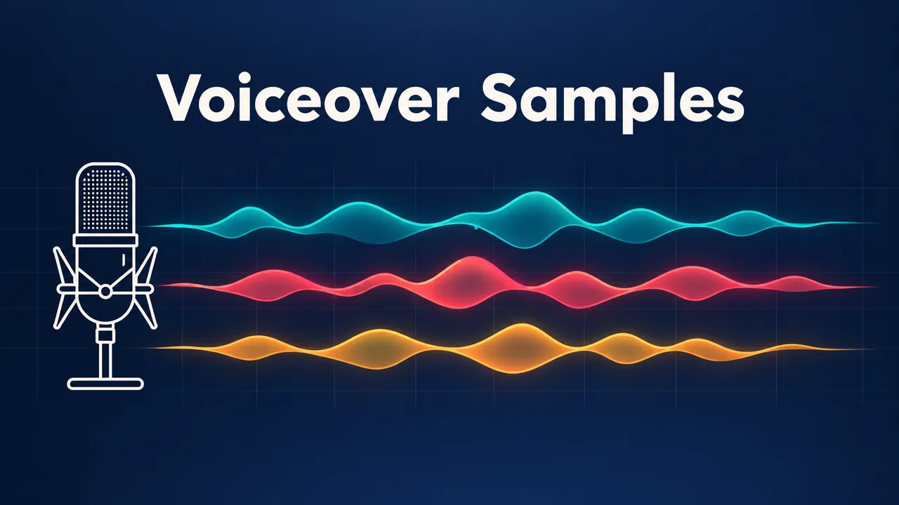 A narration studio cover with a microphone and three colored waveforms, one for each voice in the sample. AI-generated with Beatra.
