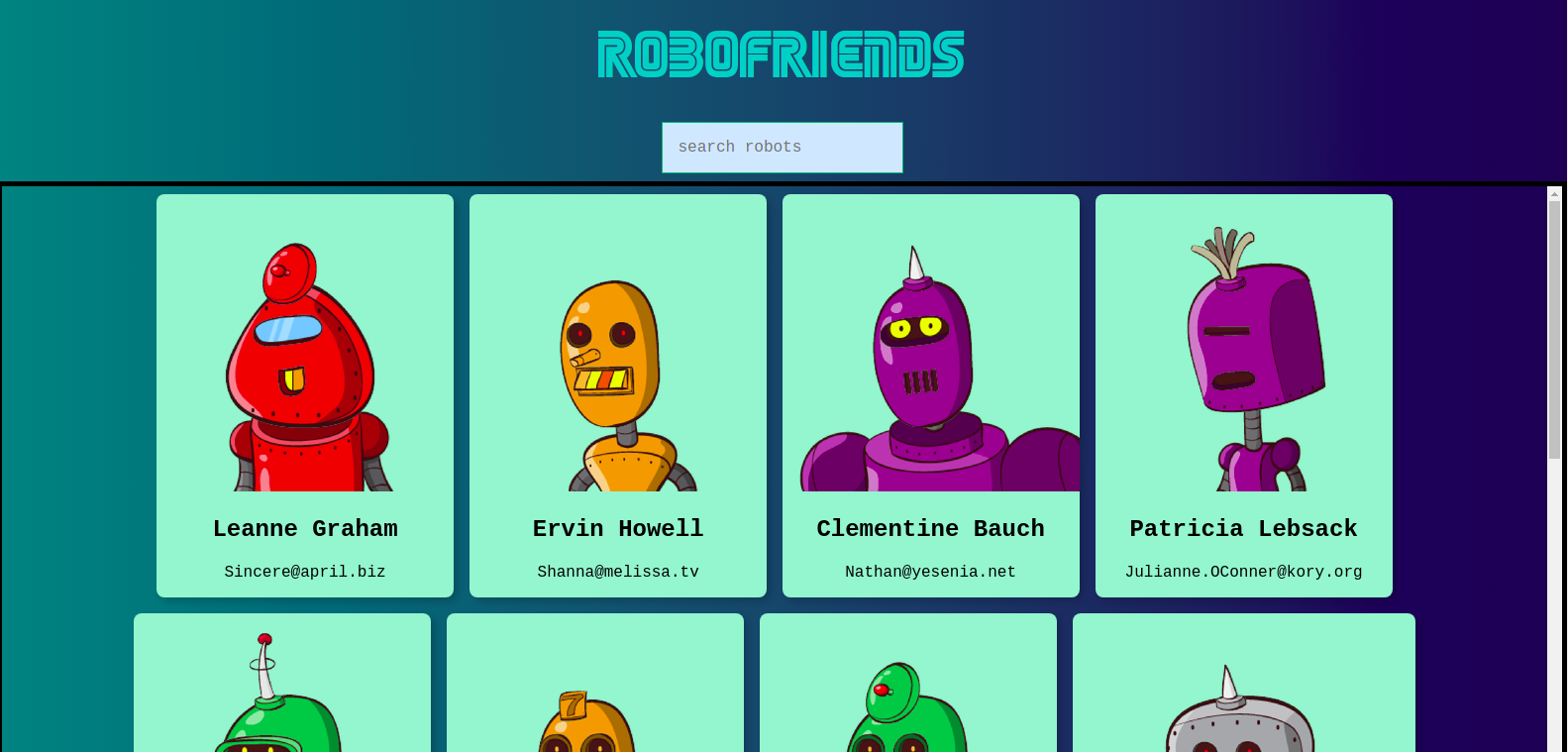 Home view of robofriends app