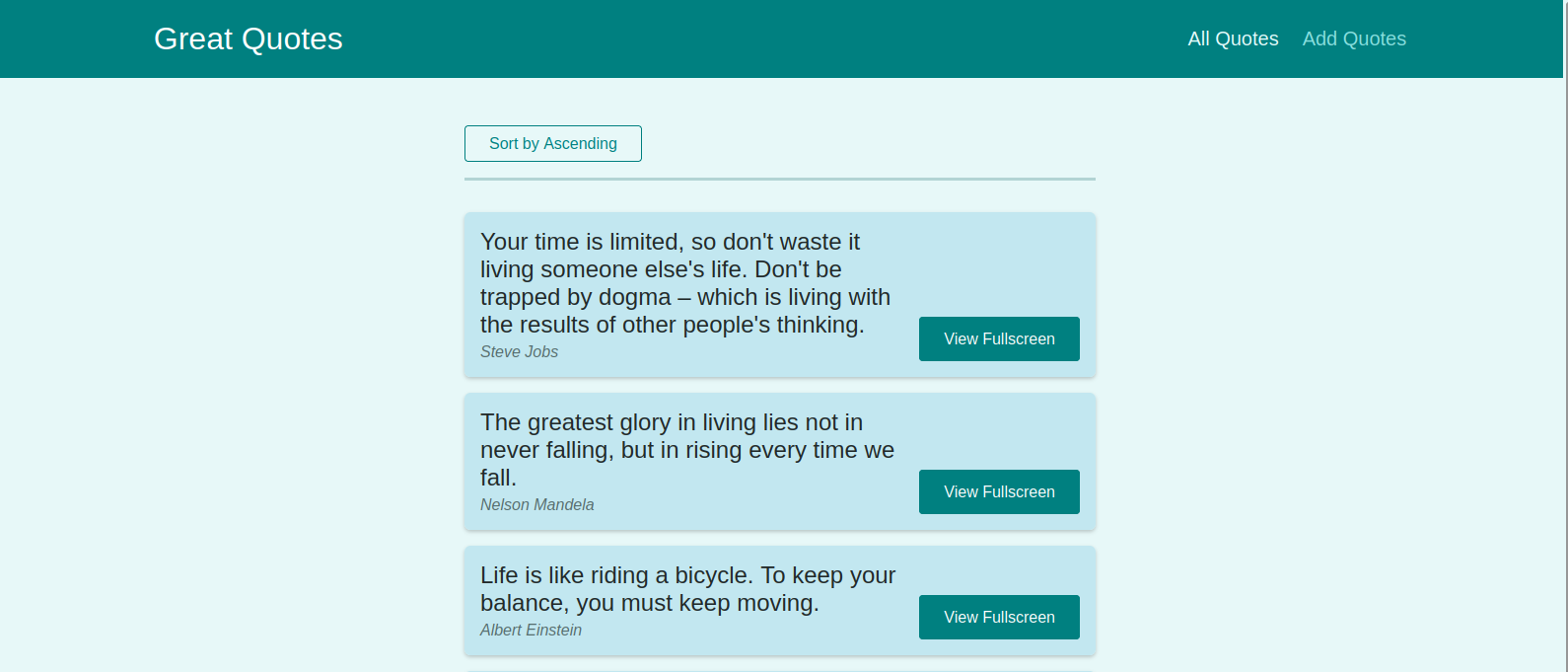 Home view of the quotes app