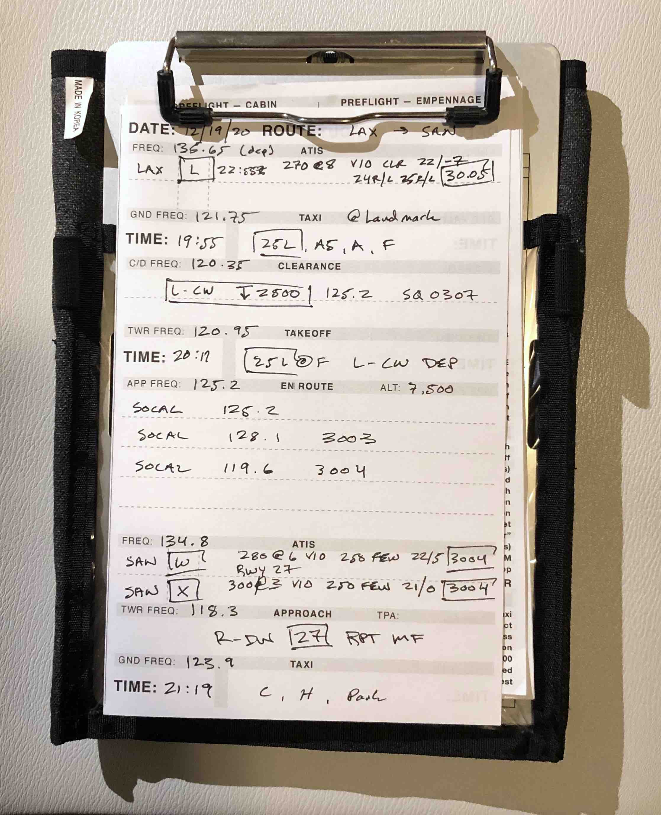 in-flight notes example