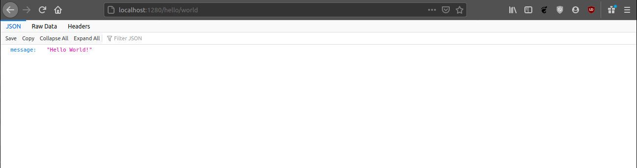 Figure 2 - Hello world response from a controller method.