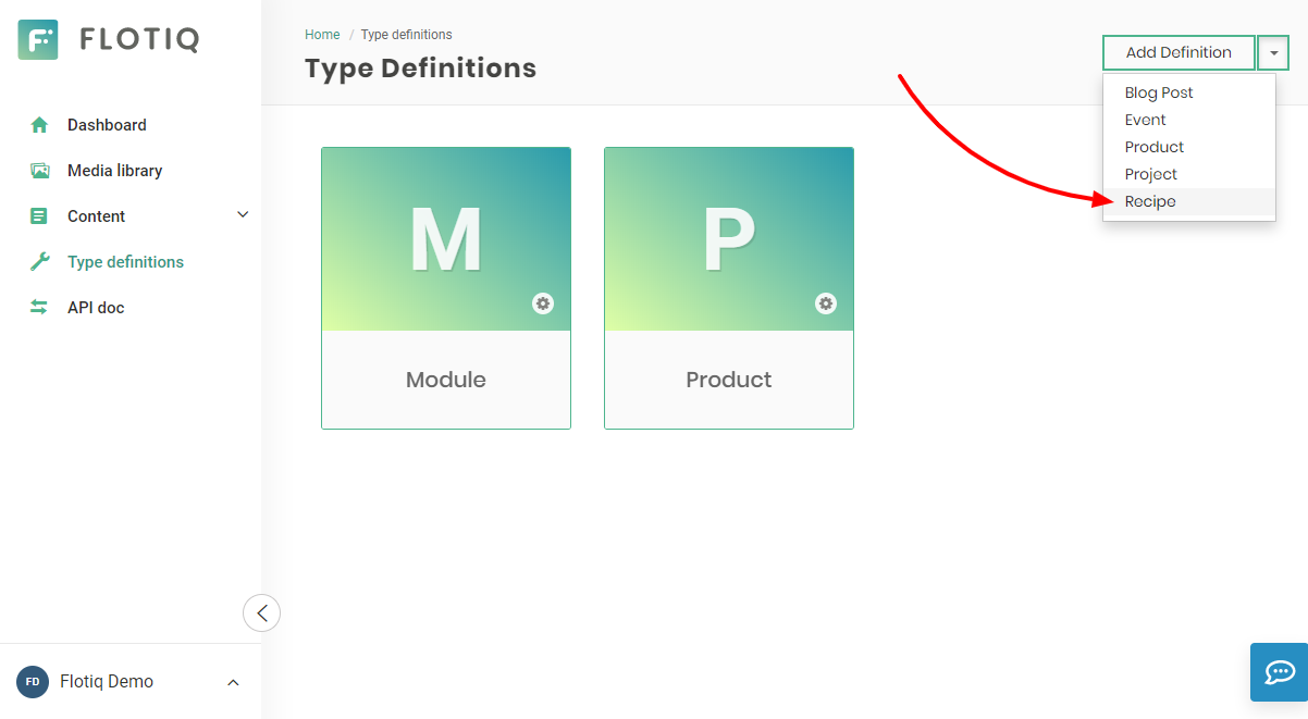 Recipe content type in flotiq