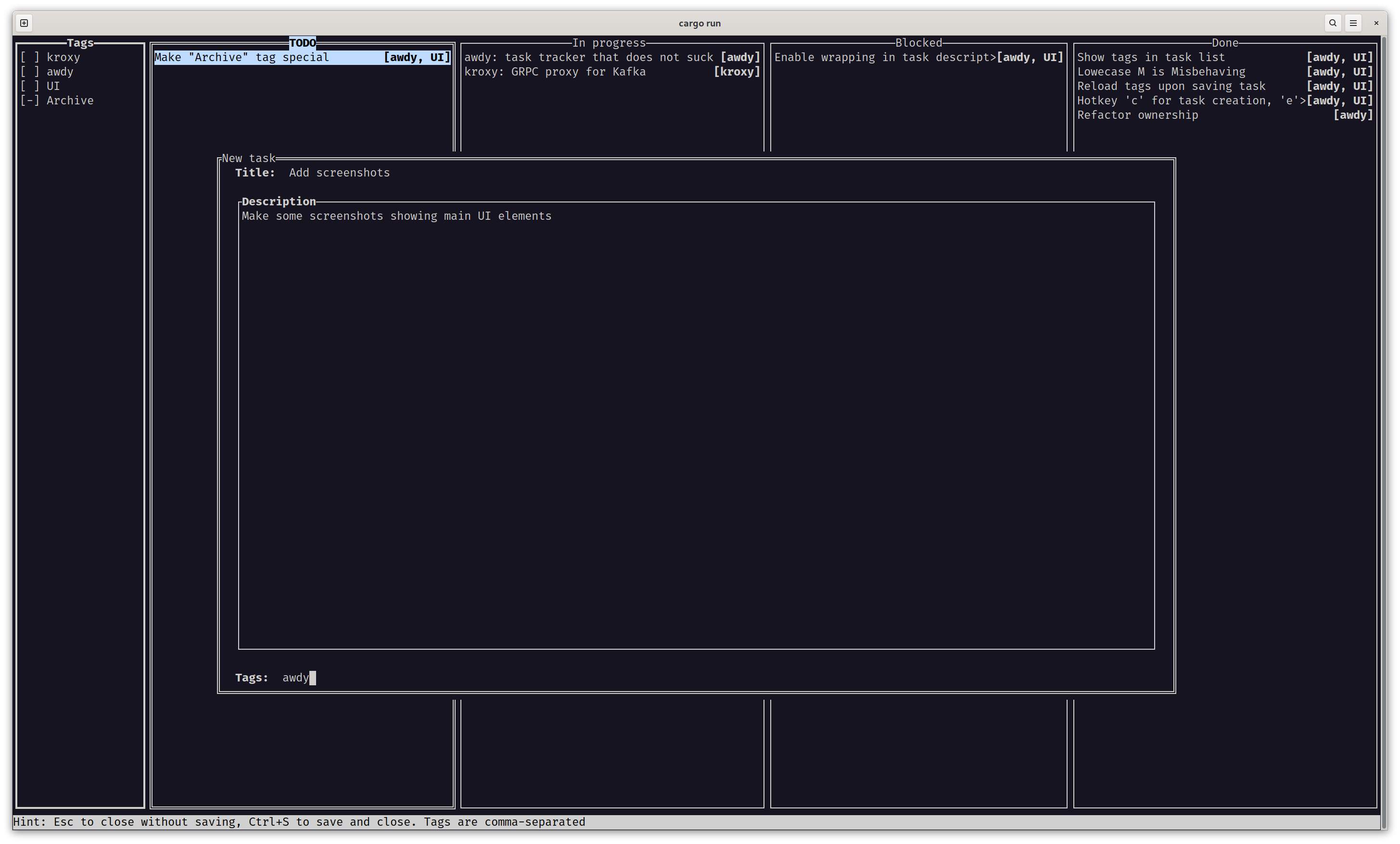 Task view, dark theme