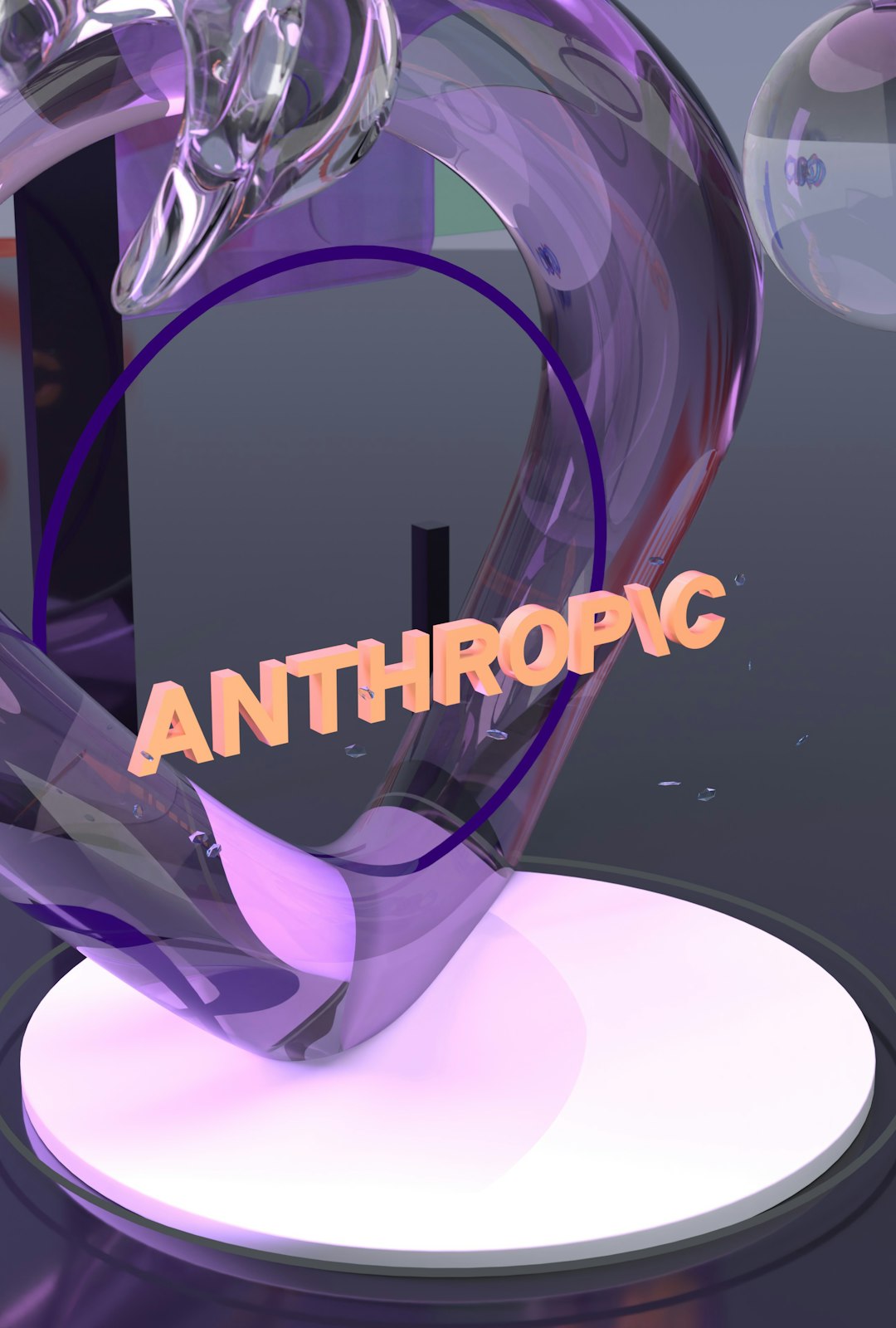 The word ANTHROPIC in orange letters on a purple glass structure