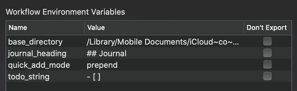 workflow environment variables