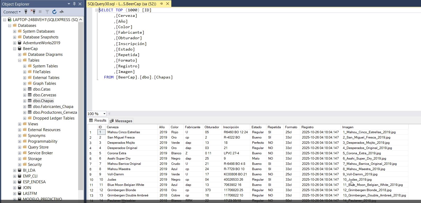 BeerCap - Implementación SQL Server