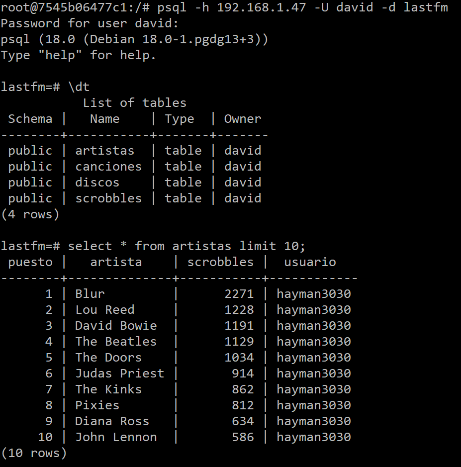 LastFMCollector - Backend PostgreSQL