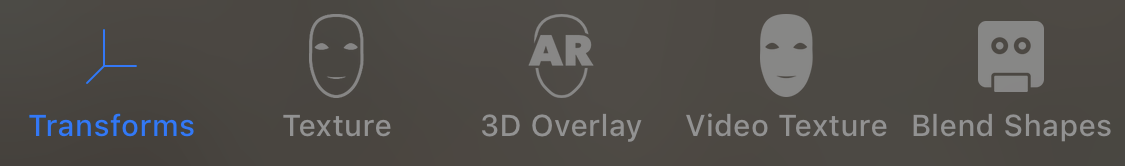 Screenshot of UI for choosing AR face modes