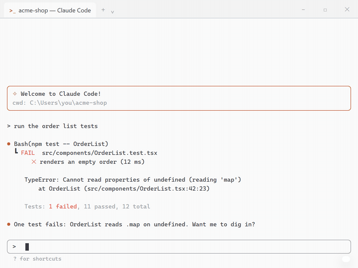 Copy a failing test's stack trace in a terminal running Claude Code, press Ctrl+Alt+V, pick Root cause first, and the prompt with the trace inside fills Claude Code's input