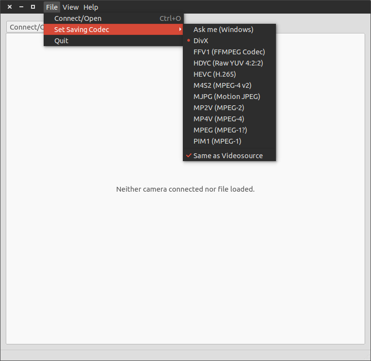 MainWindow with saving codec menu