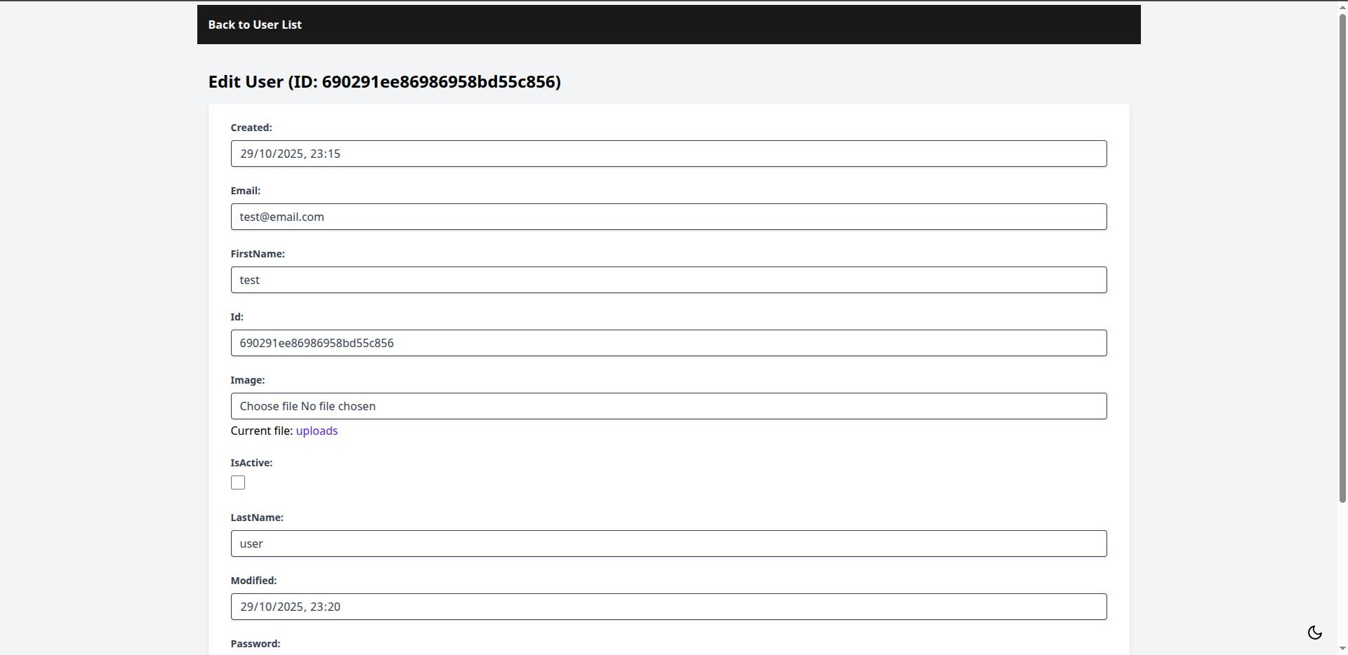 Admin Details