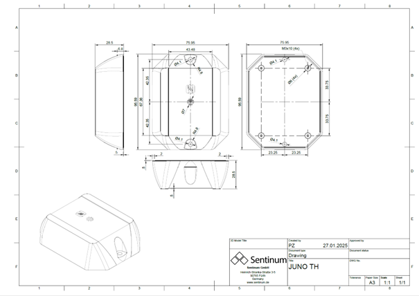 Technical drawing of JUNO BSX device