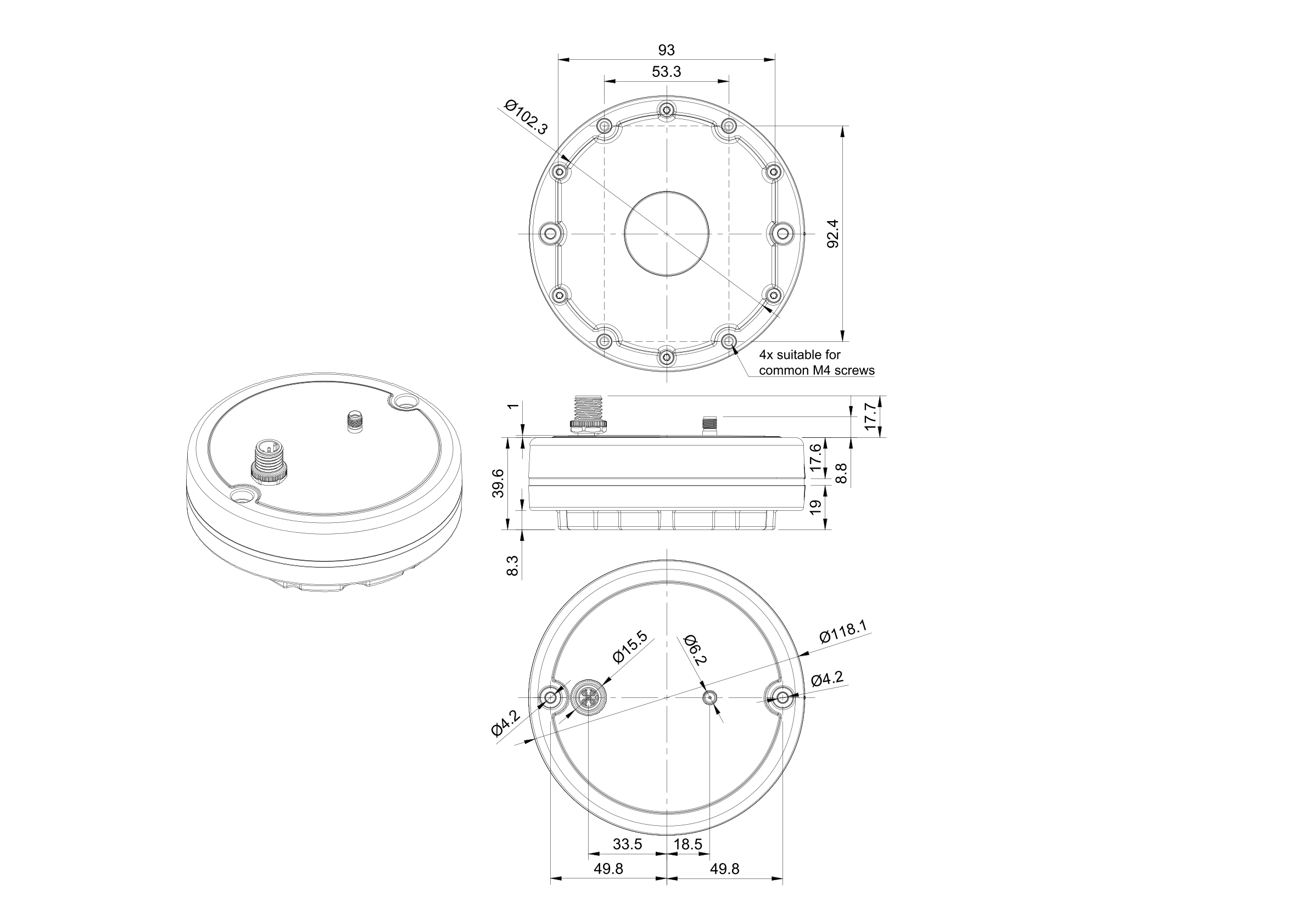 Technische Zeichnung EOS mit SMA und M12 Konnektor