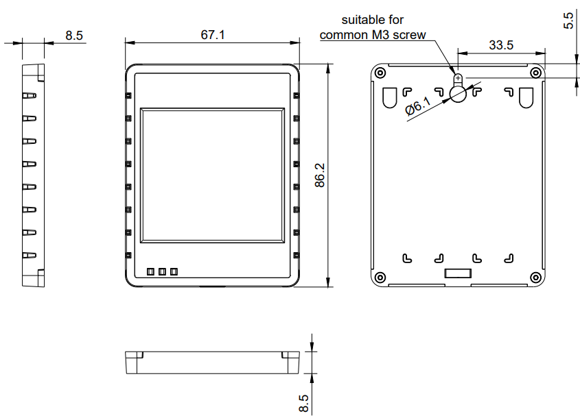 Technische Zeichnung Nyx Sensor – Seitenansicht