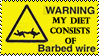 postcard blinkie: warning, my diet consists of barbed wire