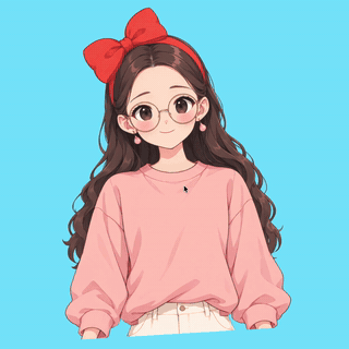 Third character: no bangs, hair tucked behind the ears, glasses, earrings