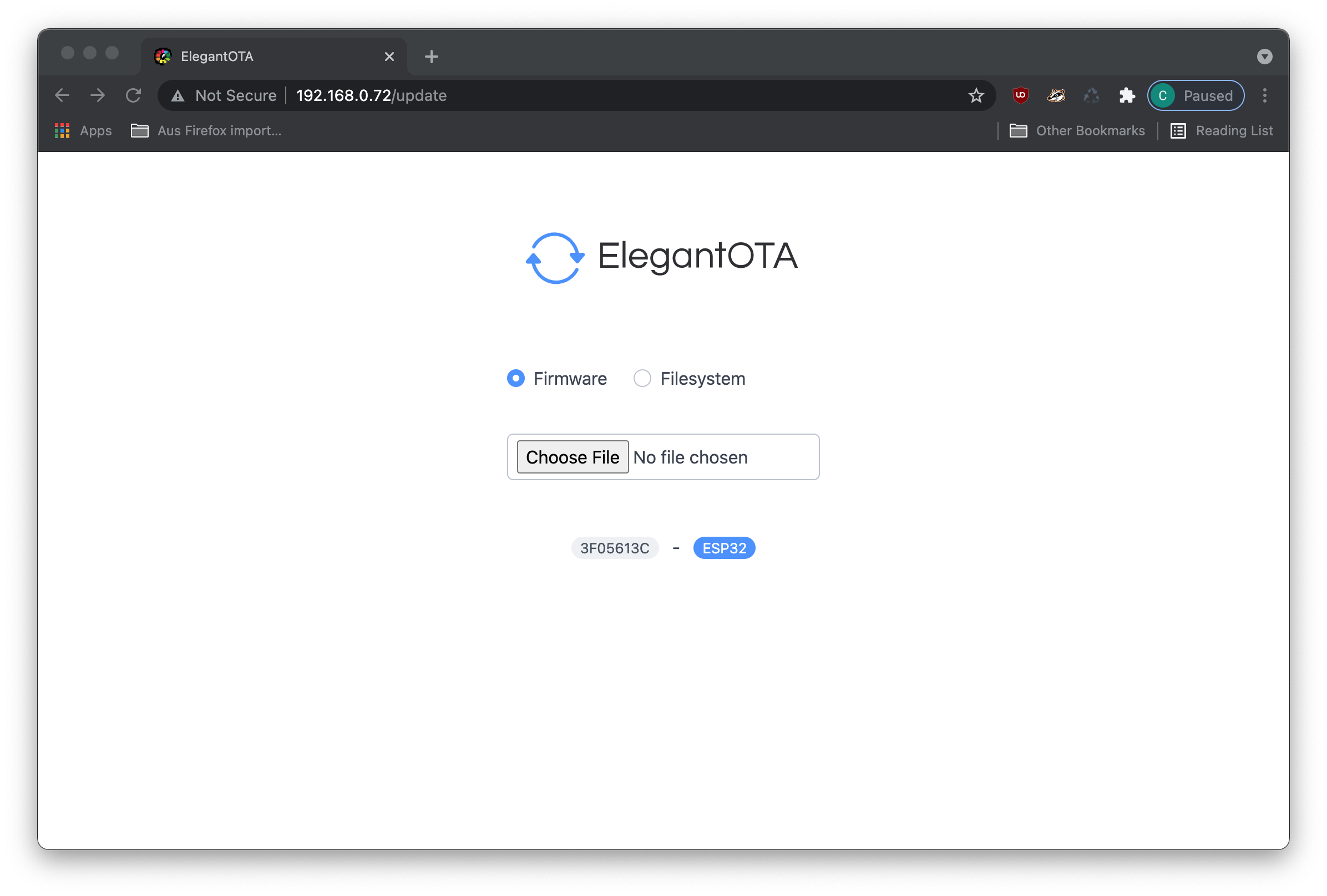 ESP32 OTA Interface