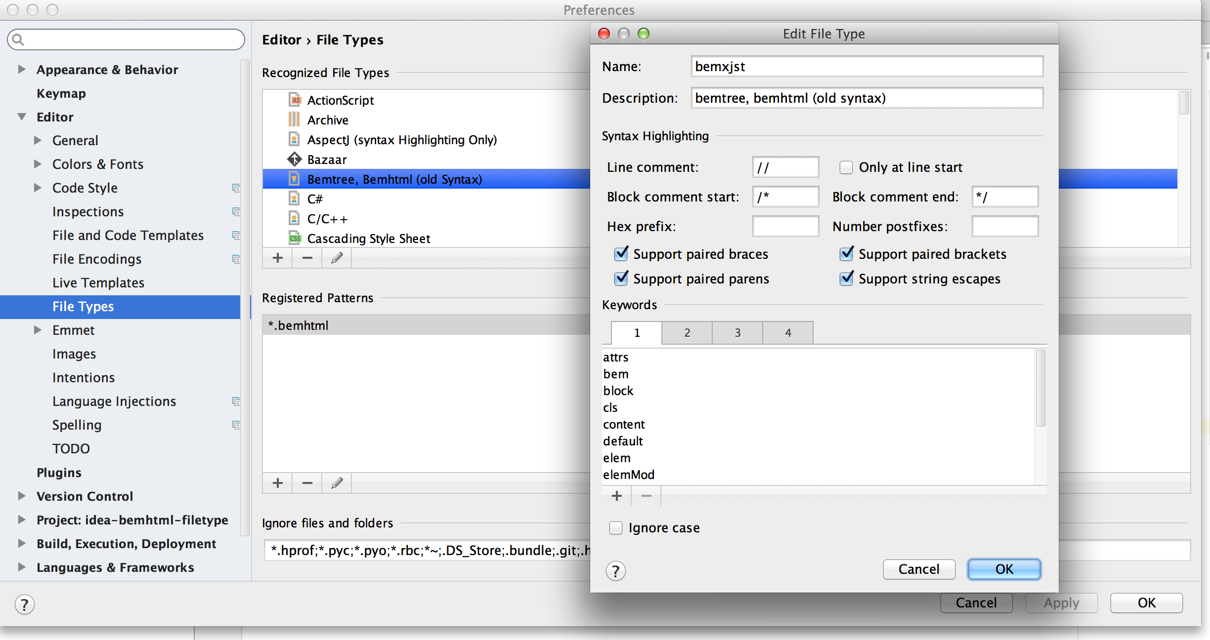 IDEA FileType settings