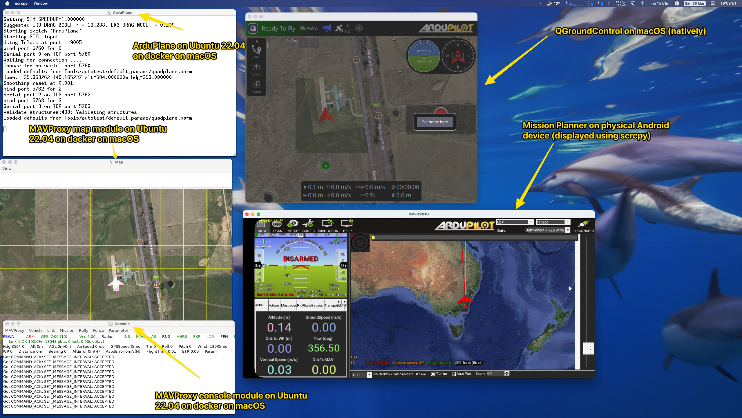 QGroundControl on macOS and Mission Planner on Android