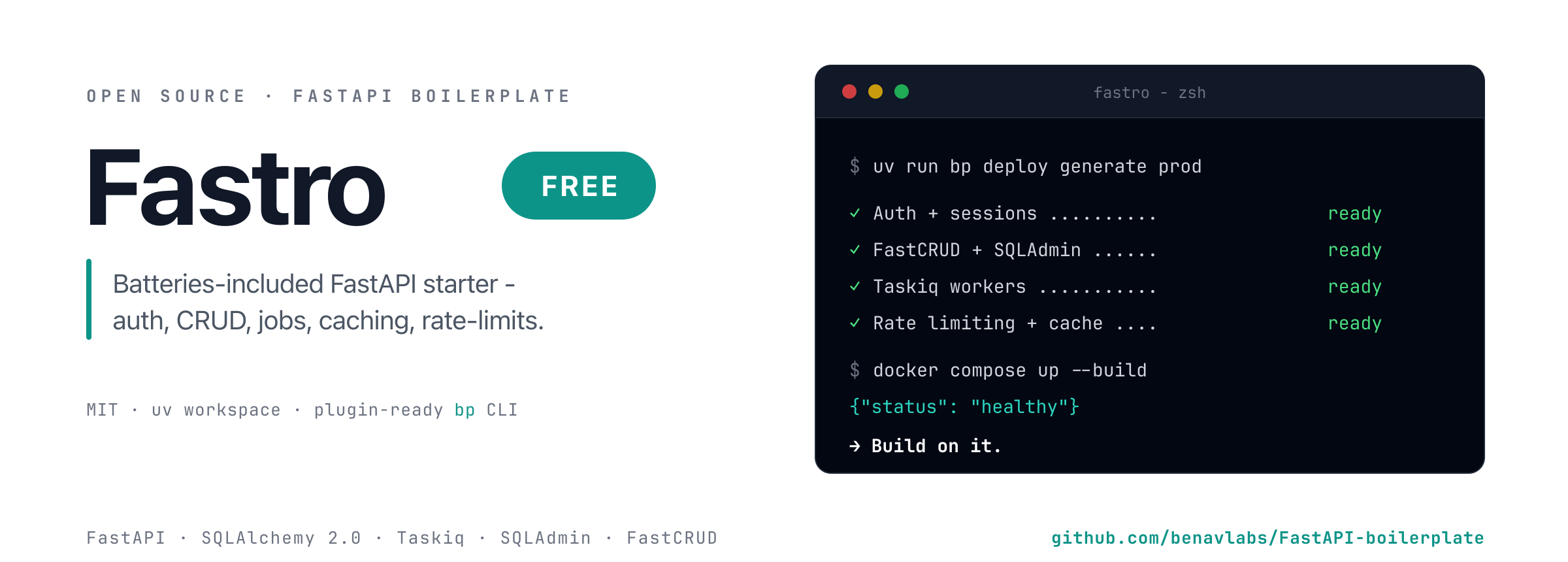 Fastro - open-source FastAPI boilerplate with auth, CRUD, jobs, caching and rate-limits
