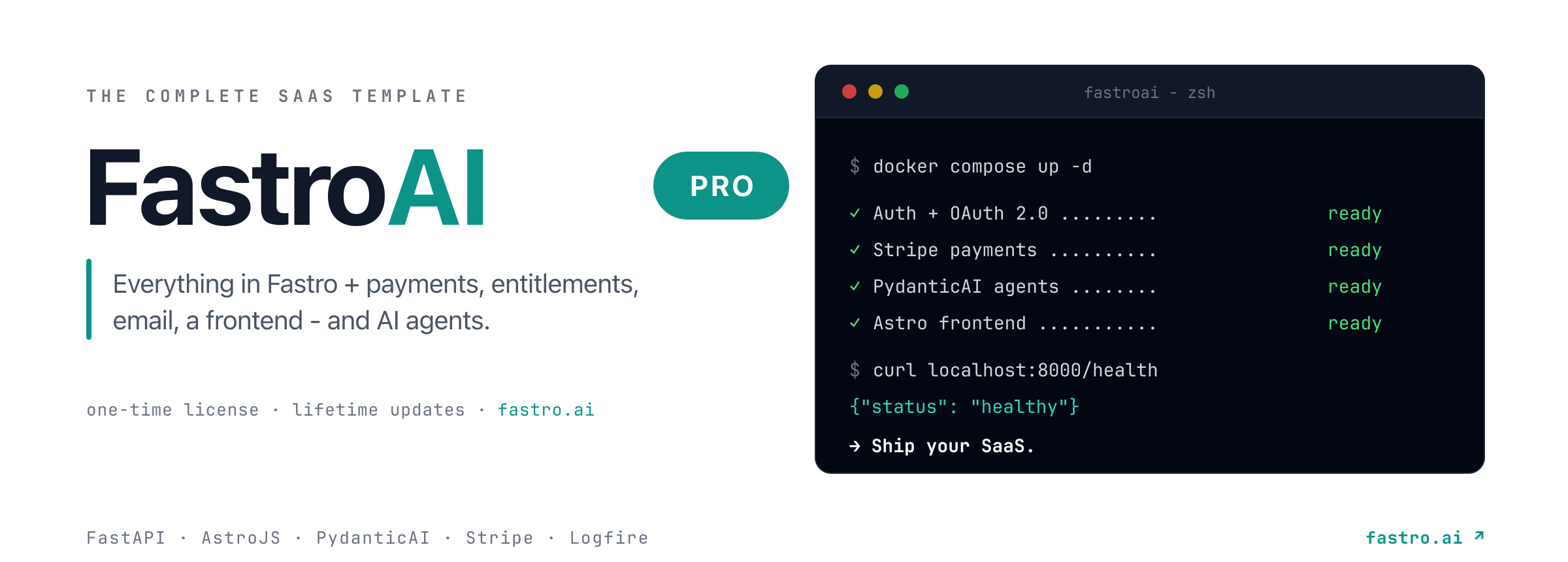 FastroAI - the complete SaaS template: payments, entitlements, email, frontend and AI on top of Fastro