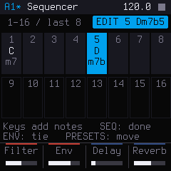Sequencer page, editing a step
