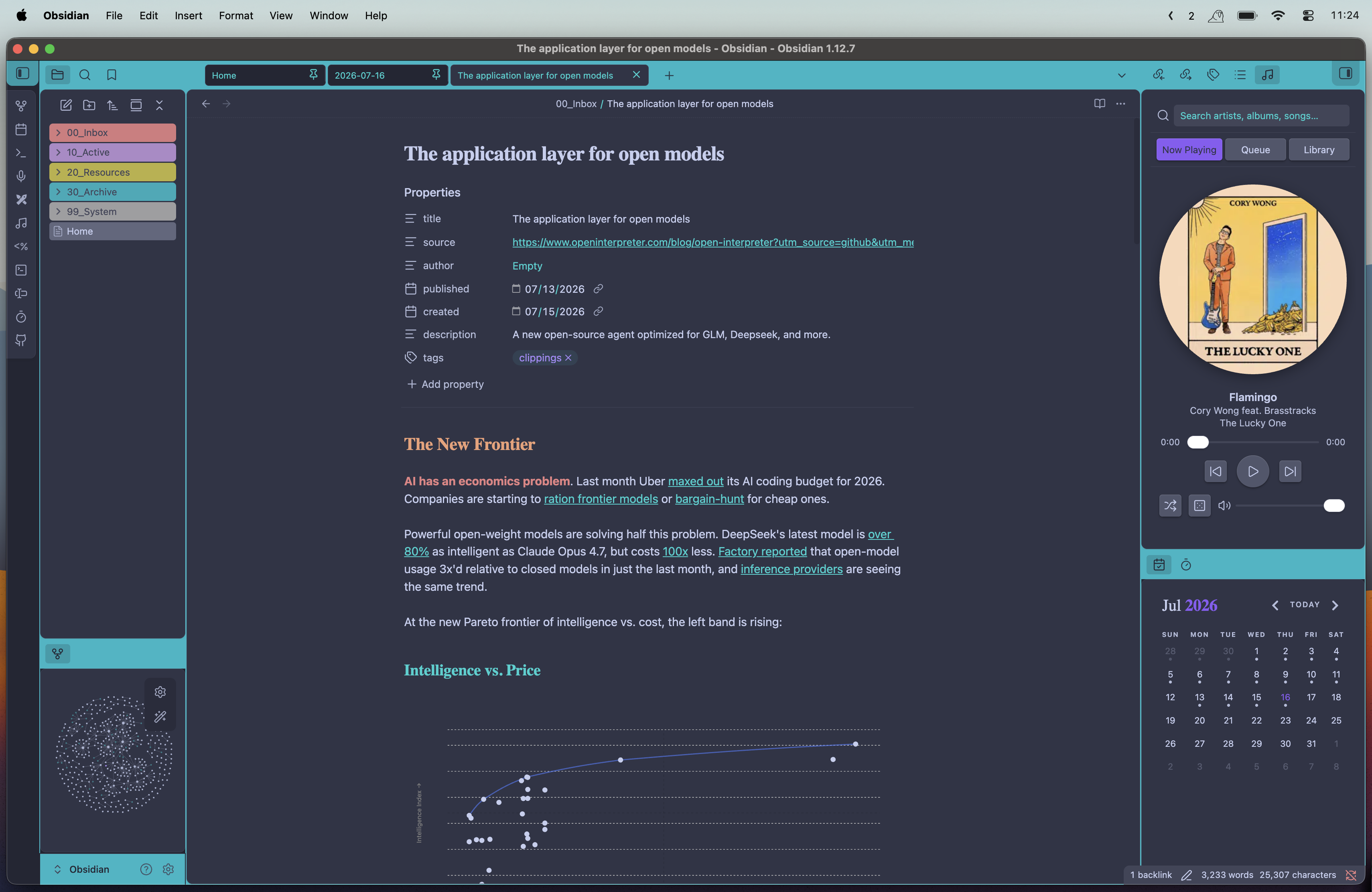 Navidrome Player docked in the Obsidian sidebar