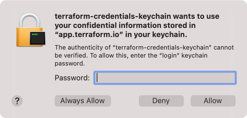 macOS Keychain password prompt