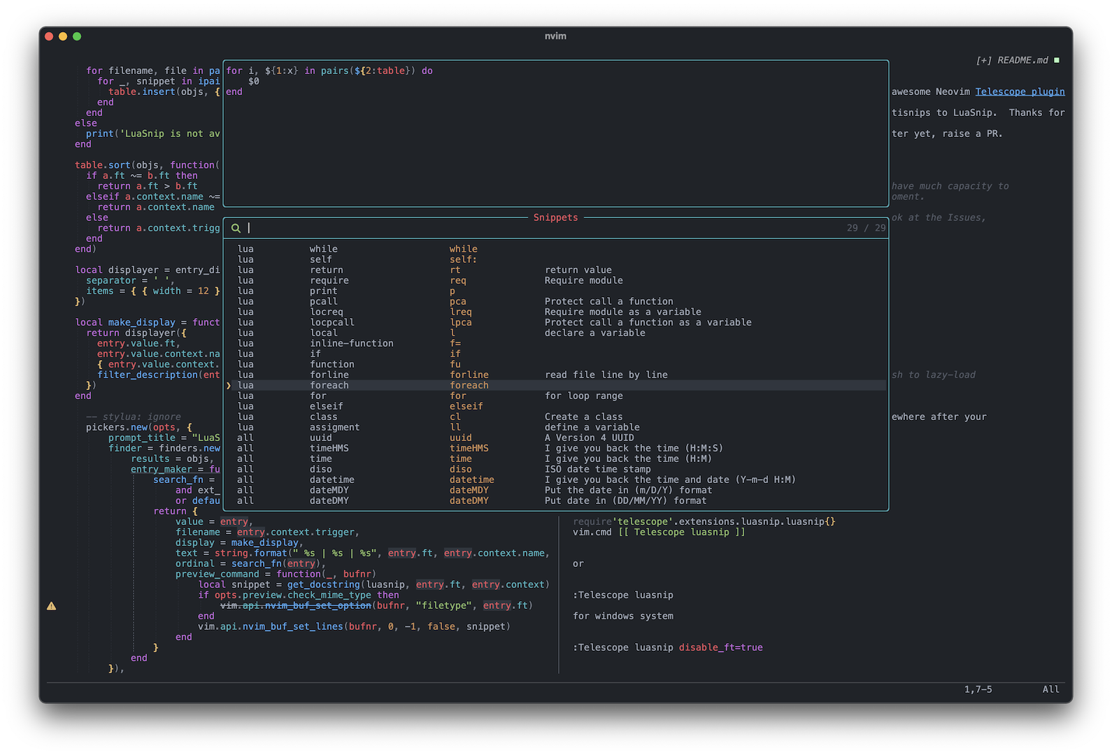 telescope-luasnip.nvim in action