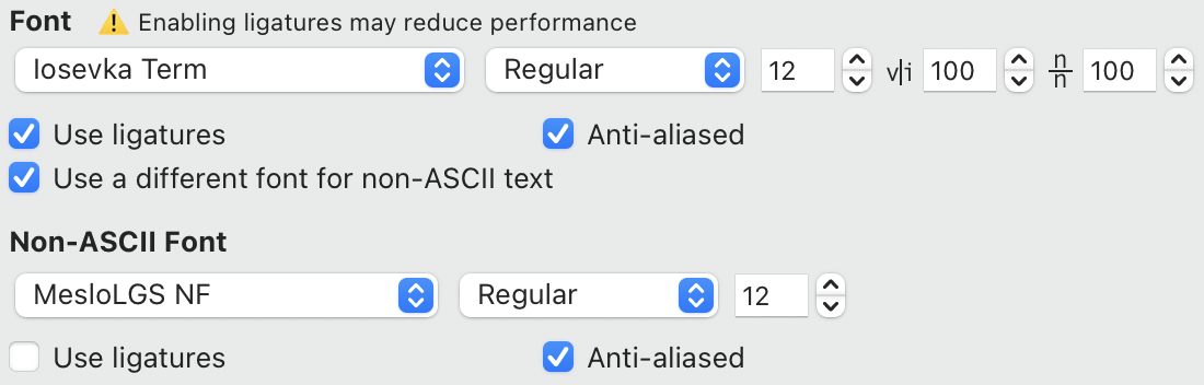 iTerm Font Settings