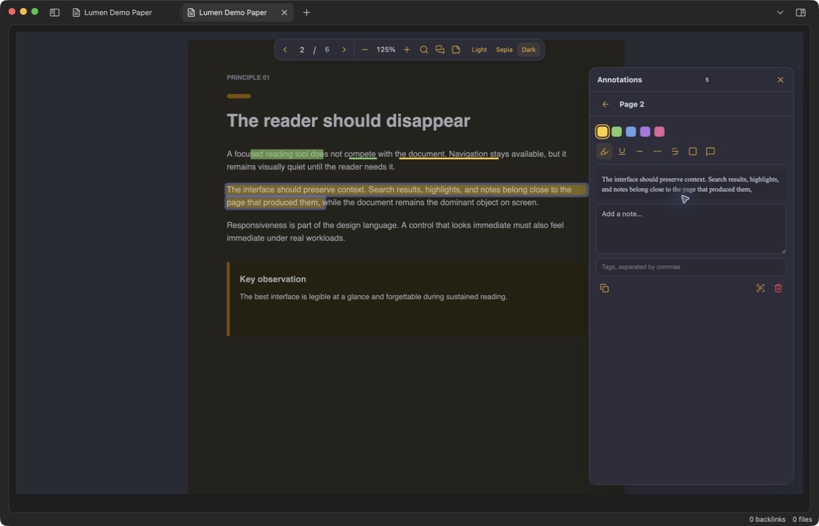 Expanded annotation editor with colours, styles, note, and tags