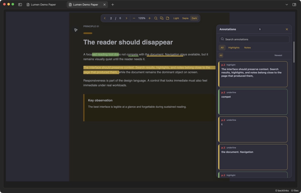 The virtualized annotation inspector keeps readable cards beside the page