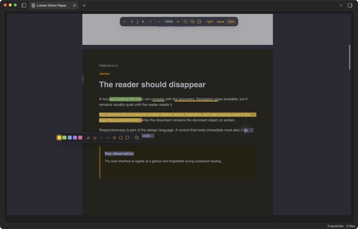 The compact selection palette appears as soon as text is selected