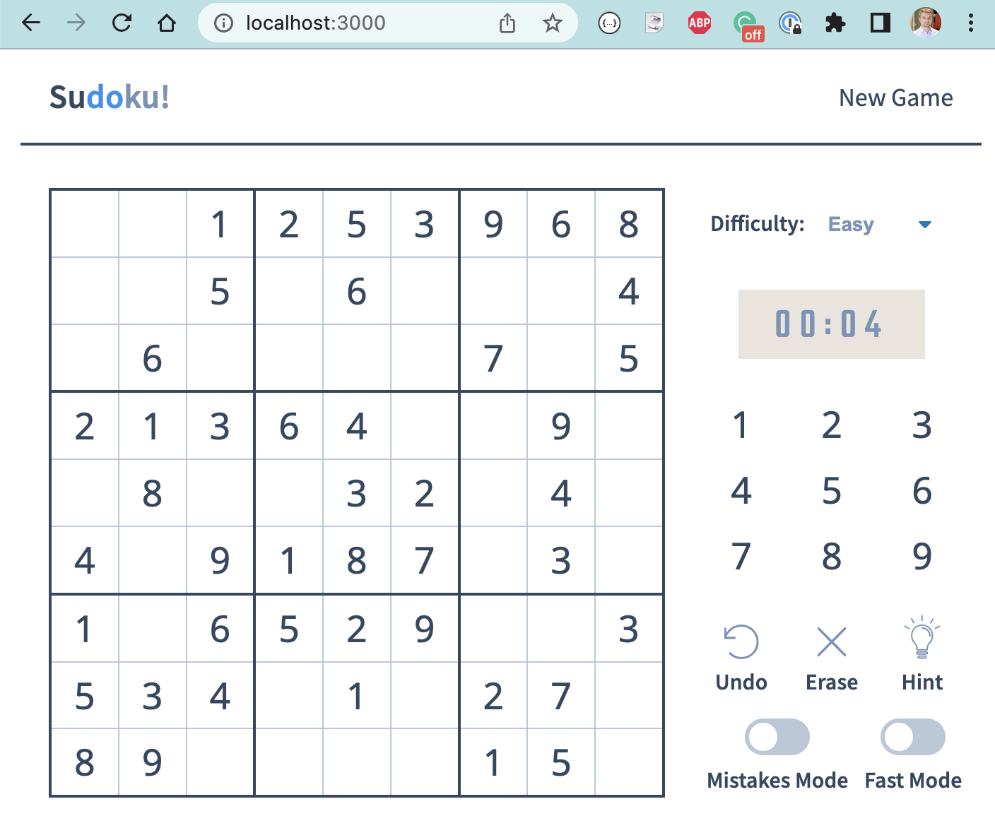 Sudoku application running locally