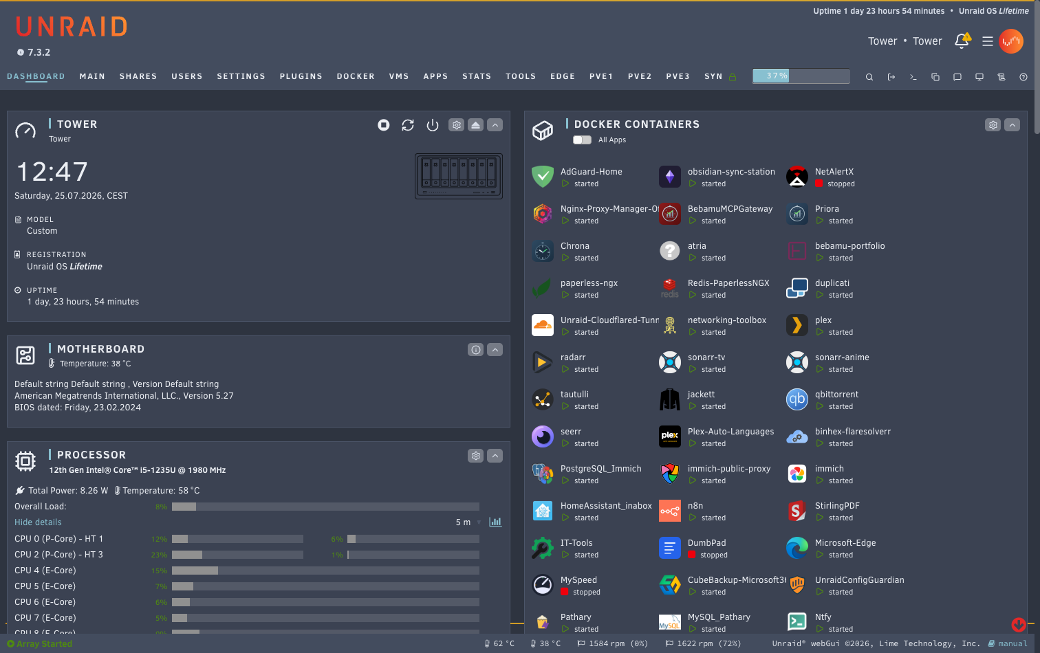 Unraid Themer — a themed Unraid 7.3 dashboard