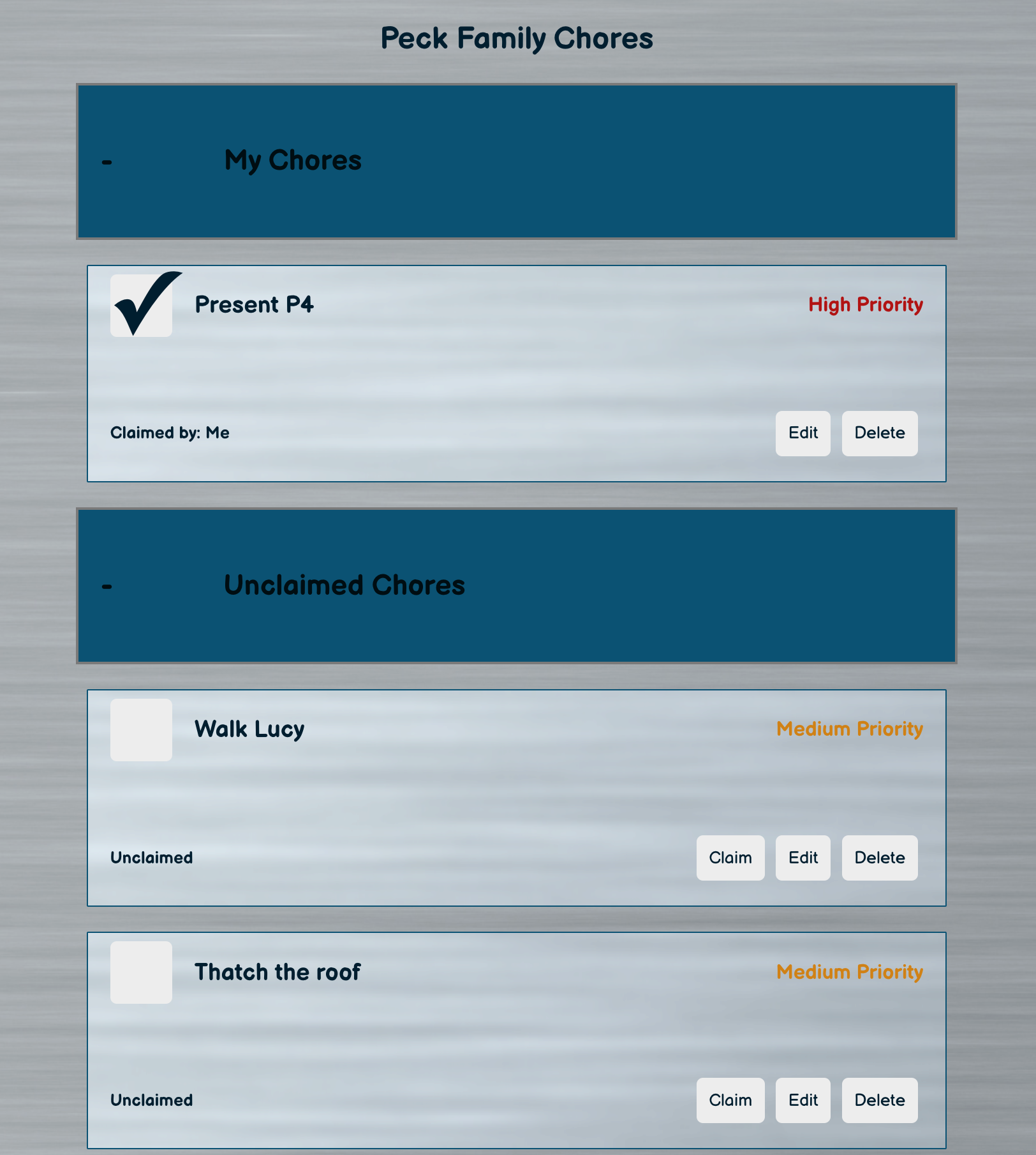 Chore Component with Chore Cards