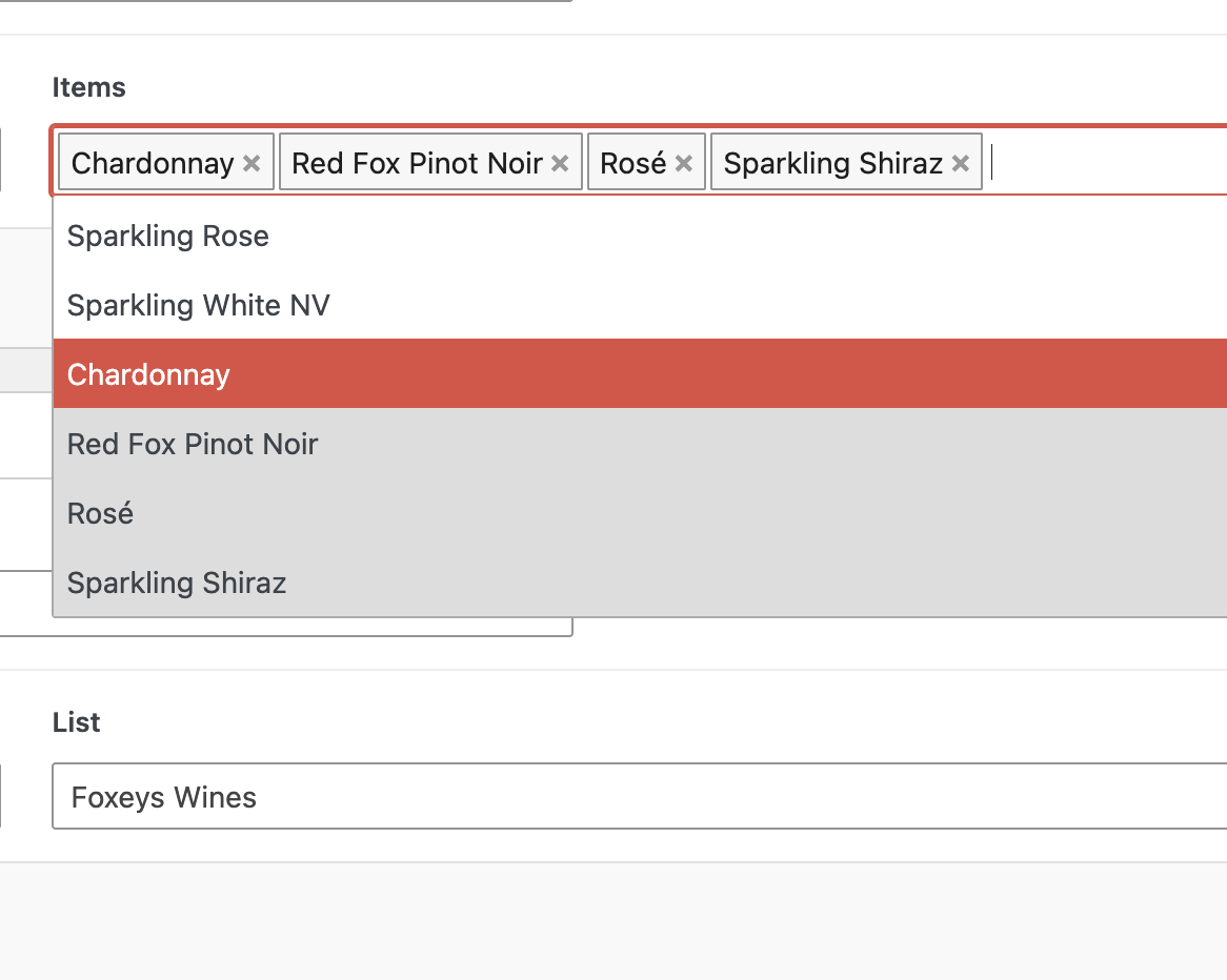 Populated WithWine product choices inside the WordPress editor
