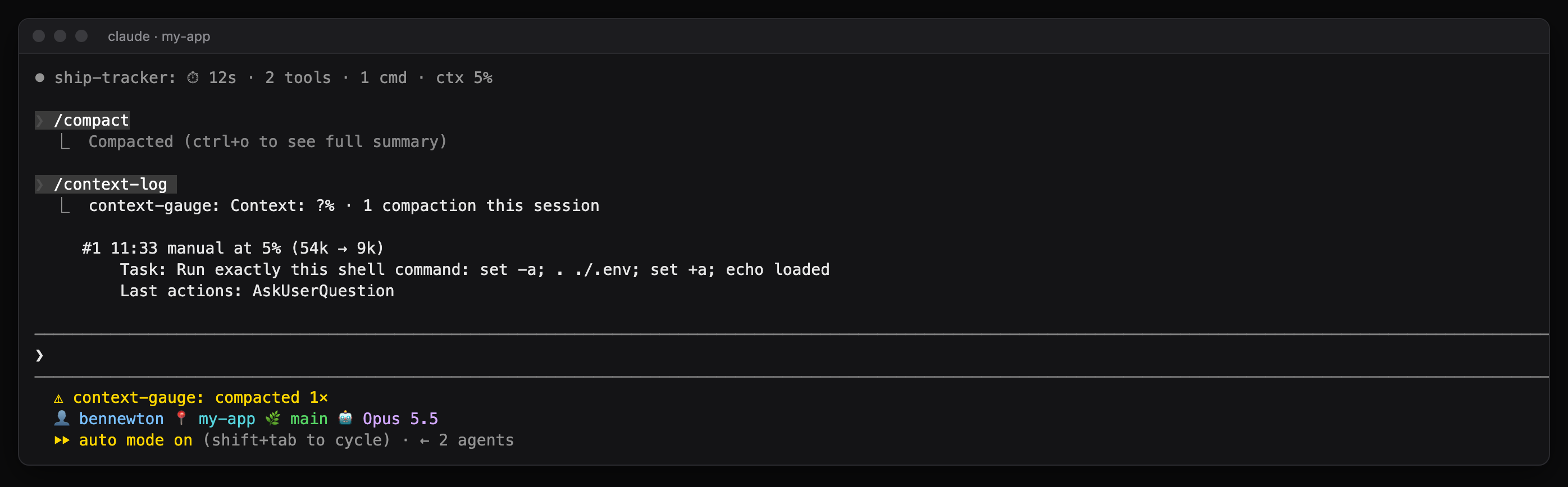 The context log after a compaction