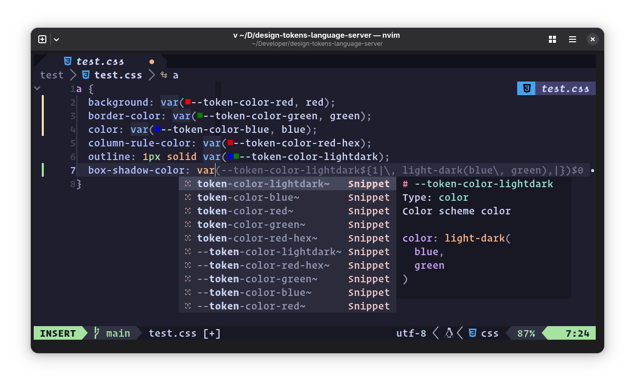 Completions screenshot with menu open and ghost text of snippet