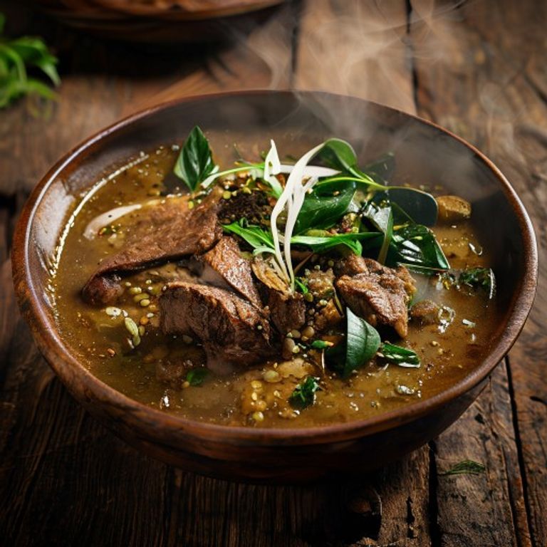 Nigerian Egusi Soup with Smoked Goat and Spinach