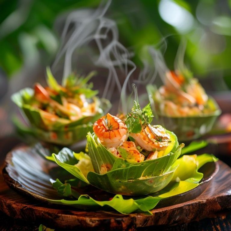 Papaya and Shrimp Nam Tok Salad Cups
